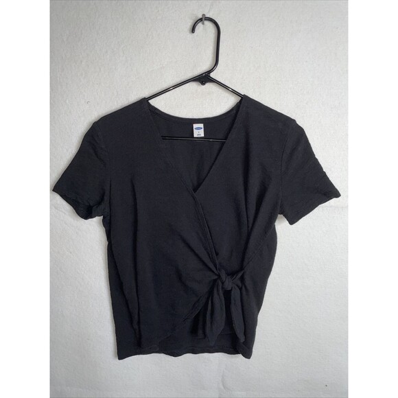 Gap Black Cotton  Wrap-Front Short Sleeve Top Shirt Sz Small - Picture 2 of 7